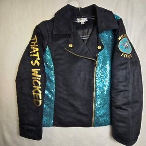 Disney Wicked Sequin Moto Jacket Medium Twee Cosplay E-Girl Pride Kid Core Anime